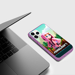 Чехол iPhone 11 Pro матовый Персонаж Minecraft девушка в пиксельном мире, цвет: 3D-фиолетовый — фото 2