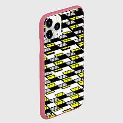 Чехол iPhone 11 Pro матовый Жёлтые треугольники и квадраты на белом фоне, цвет: 3D-малиновый — фото 2