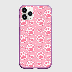 Чехол iPhone 11 Pro матовый Кошачьи лапки и сердечки