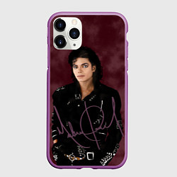 Чехол iPhone 11 Pro матовый Michael Jackson на бордовом фоне, цвет: 3D-фиолетовый