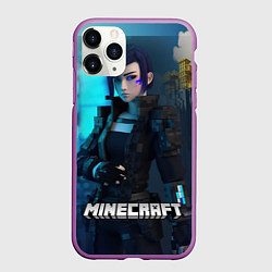 Чехол iPhone 11 Pro матовый Minecraft cyberpunk woman, цвет: 3D-фиолетовый