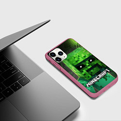 Чехол iPhone 11 Pro матовый Minecraft персонаж большой зеленый монстр, цвет: 3D-малиновый — фото 2