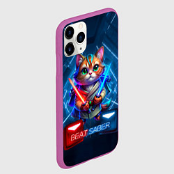 Чехол iPhone 11 Pro матовый Beat Saber кот музыкальный джедай, цвет: 3D-фиолетовый — фото 2
