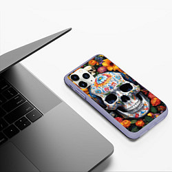 Чехол iPhone 11 Pro матовый Bright colors and a skull, цвет: 3D-светло-сиреневый — фото 2