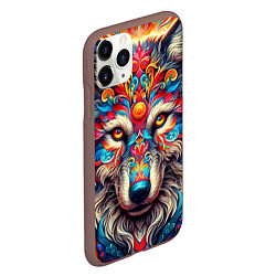 Чехол iPhone 11 Pro матовый Красочный волк, цвет: 3D-коричневый — фото 2