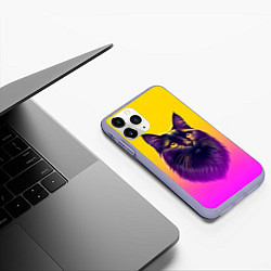 Чехол iPhone 11 Pro матовый Кот чёрный с золотыми глазами, цвет: 3D-светло-сиреневый — фото 2