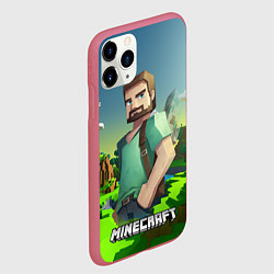 Чехол iPhone 11 Pro матовый Minecraft персонаж зеленый мир, цвет: 3D-малиновый — фото 2