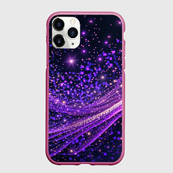 Чехол iPhone 11 Pro матовый Фиолетовые сверкающие абстрактные волны, цвет: 3D-малиновый