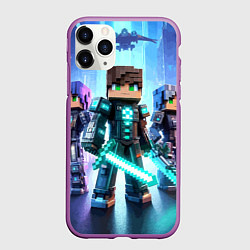 Чехол iPhone 11 Pro матовый Minecraft - characters ai art, цвет: 3D-фиолетовый