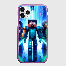 Чехол iPhone 11 Pro матовый Майнкрафт и киберпанк - коллаба, цвет: 3D-фиолетовый
