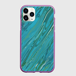 Чехол iPhone 11 Pro матовый Жидкая текстура оттенков морской волны, цвет: 3D-фиолетовый