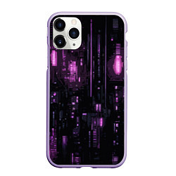 Чехол iPhone 11 Pro матовый Киберпанк светящиеся фиолетовые элементы, цвет: 3D-светло-сиреневый