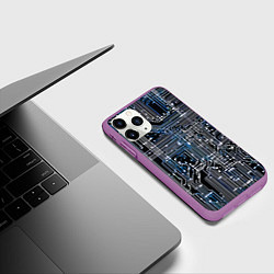 Чехол iPhone 11 Pro матовый Киберпанк схемы белые и синие, цвет: 3D-фиолетовый — фото 2