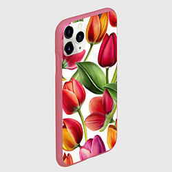 Чехол iPhone 11 Pro матовый Паттерн с тюльпанами, цвет: 3D-малиновый — фото 2