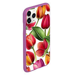Чехол iPhone 11 Pro матовый Паттерн с тюльпанами, цвет: 3D-фиолетовый — фото 2