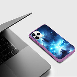 Чехол iPhone 11 Pro матовый Космический голубой пейзаж, цвет: 3D-фиолетовый — фото 2