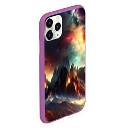 Чехол iPhone 11 Pro матовый Space landscape with mountains, цвет: 3D-фиолетовый — фото 2