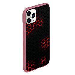 Чехол iPhone 11 Pro матовый Стальная броня соты текстура, цвет: 3D-малиновый — фото 2