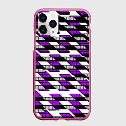 Чехол iPhone 11 Pro матовый Фиолетовые треугольники и квадраты на белом фоне, цвет: 3D-малиновый