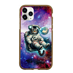 Чехол iPhone 11 Pro матовый Brave cat in space - ai art, цвет: 3D-коричневый