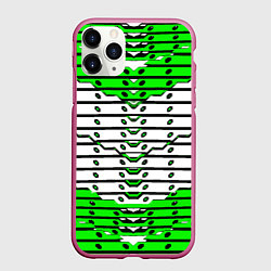 Чехол iPhone 11 Pro матовый Зелёно-белая техно броня, цвет: 3D-малиновый