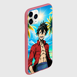 Чехол iPhone 11 Pro матовый Ван Пис - Луффи и пальмы, цвет: 3D-малиновый — фото 2