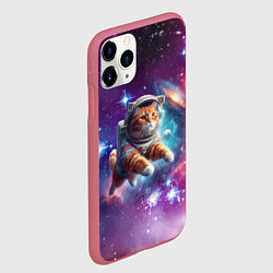 Чехол iPhone 11 Pro матовый Котик смелый космонавт - нейросеть, цвет: 3D-малиновый — фото 2
