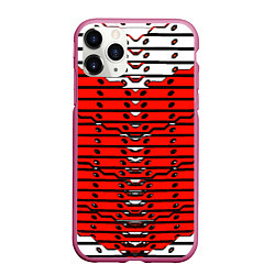 Чехол iPhone 11 Pro матовый Красно-белая техно броня, цвет: 3D-малиновый