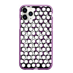 Чехол iPhone 11 Pro матовый Киберпанк узор из шестиугольников розовый, цвет: 3D-фиолетовый