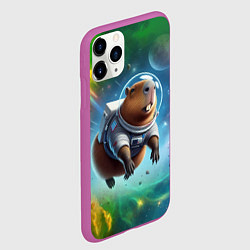 Чехол iPhone 11 Pro матовый Капибара в космосе - нейросеть, цвет: 3D-фиолетовый — фото 2