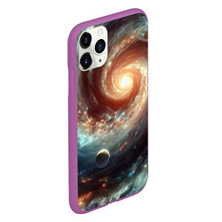 Чехол iPhone 11 Pro матовый Далёкая неоновая галактика - нейросеть, цвет: 3D-фиолетовый — фото 2
