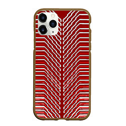 Чехол iPhone 11 Pro матовый Белые линии на красном фоне, цвет: 3D-коричневый