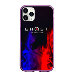 Чехол iPhone 11 Pro матовый Ghost of Tsushima неоновый огонь, цвет: 3D-фиолетовый