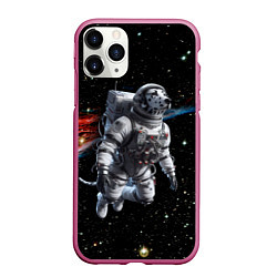 Чехол iPhone 11 Pro матовый The dalmatian brave cosmonaut - ai art, цвет: 3D-малиновый