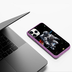 Чехол iPhone 11 Pro матовый The dalmatian brave cosmonaut - ai art, цвет: 3D-фиолетовый — фото 2