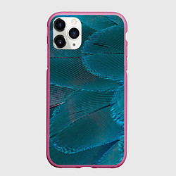 Чехол iPhone 11 Pro матовый Зеленые перья птицы, цвет: 3D-малиновый