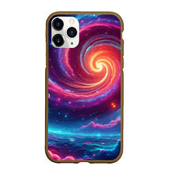 Чехол iPhone 11 Pro матовый Яркая неоновая галактика - нейросеть, цвет: 3D-коричневый