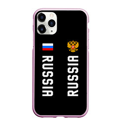 Чехол iPhone 11 Pro матовый Россия три полоски на черном фоне, цвет: 3D-розовый