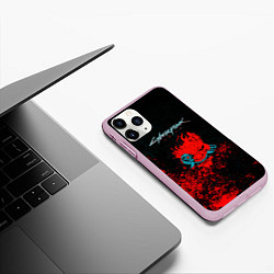 Чехол iPhone 11 Pro матовый Cyberpunk 2077 брызги красок, цвет: 3D-розовый — фото 2