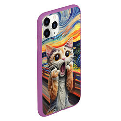 Чехол iPhone 11 Pro матовый Кот крик вязаный арт, цвет: 3D-фиолетовый — фото 2