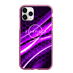 Чехол iPhone 11 Pro матовый Starfield game logo neon, цвет: 3D-малиновый