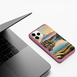 Чехол iPhone 11 Pro матовый Спокойный рассвет над японским горизонтом, цвет: 3D-малиновый — фото 2