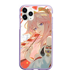 Чехол iPhone 11 Pro матовый Genshin Impact Яэ Miko smile kitsune, цвет: 3D-светло-сиреневый