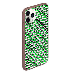 Чехол iPhone 11 Pro матовый Зелёно-белый узор на чёрном фоне, цвет: 3D-коричневый — фото 2