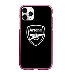 Чехол iPhone 11 Pro матовый Arsenal fc белое лого, цвет: 3D-малиновый