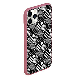 Чехол iPhone 11 Pro матовый Черно белый узор из геометрических фигур, цвет: 3D-малиновый — фото 2