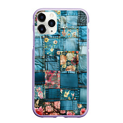 Чехол iPhone 11 Pro матовый Джинсовые лоскуты с цветочками, цвет: 3D-светло-сиреневый