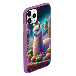 Чехол iPhone 11 Pro матовый Альпака и кактусы на столе, цвет: 3D-фиолетовый — фото 2