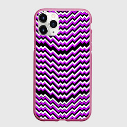 Чехол iPhone 11 Pro матовый Фиолетовые и белые ломаные линии, цвет: 3D-малиновый