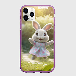 Чехол iPhone 11 Pro матовый Забавный белый кролик в платье, цвет: 3D-фиолетовый